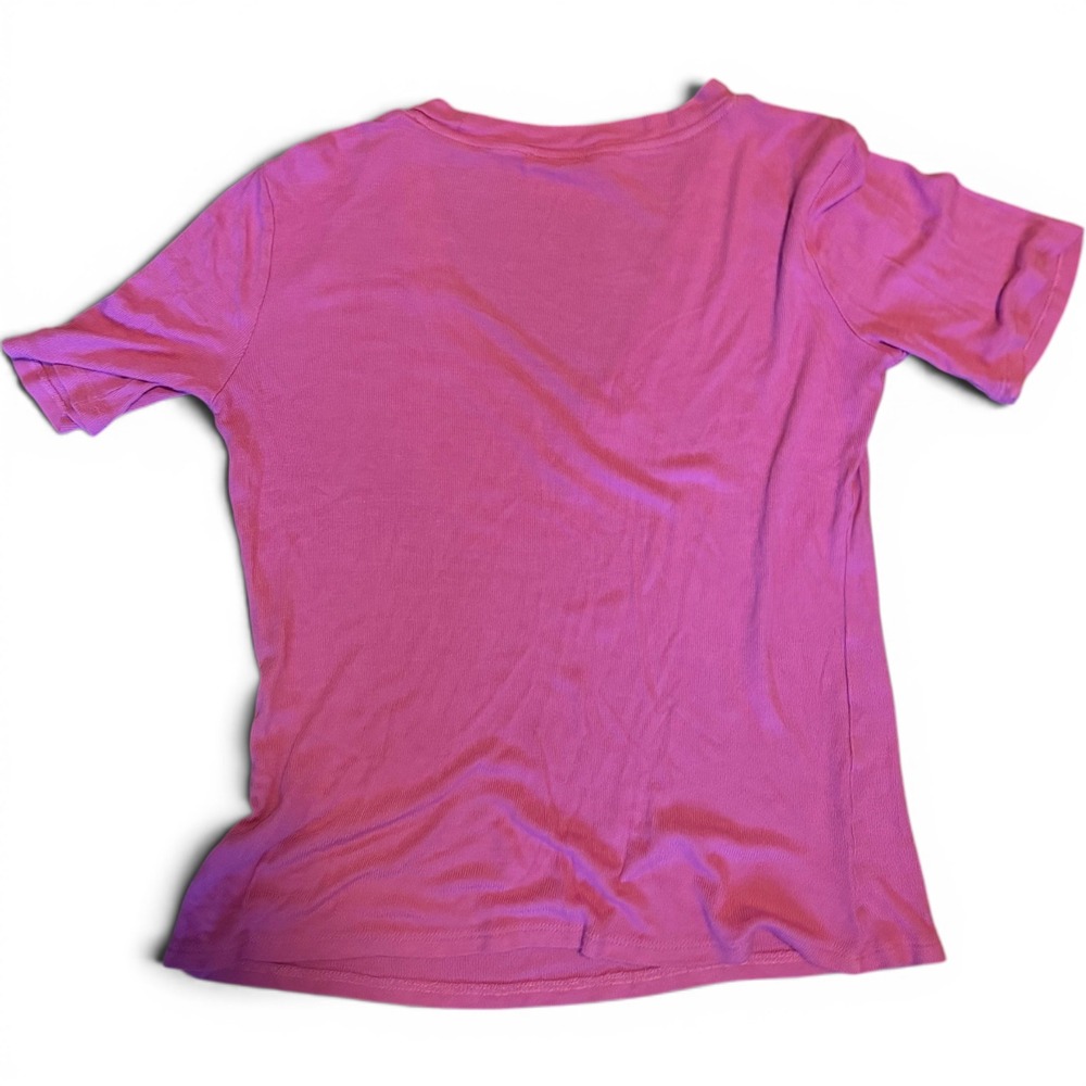 Zara Womens Magenta Pink Ribbed V-Neck Short Sleeve T-Shirt Top Size Large - Picture 3 of 3